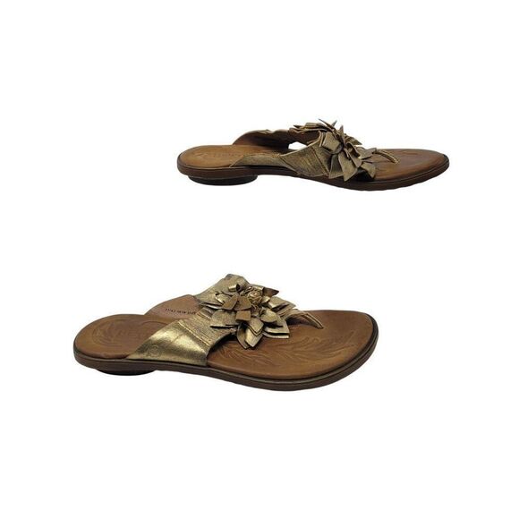 Born Womens Astrid Metallic Gold Leather Sandals Sz 11 Handcrafted 3D Flower - Picture 8 of 13